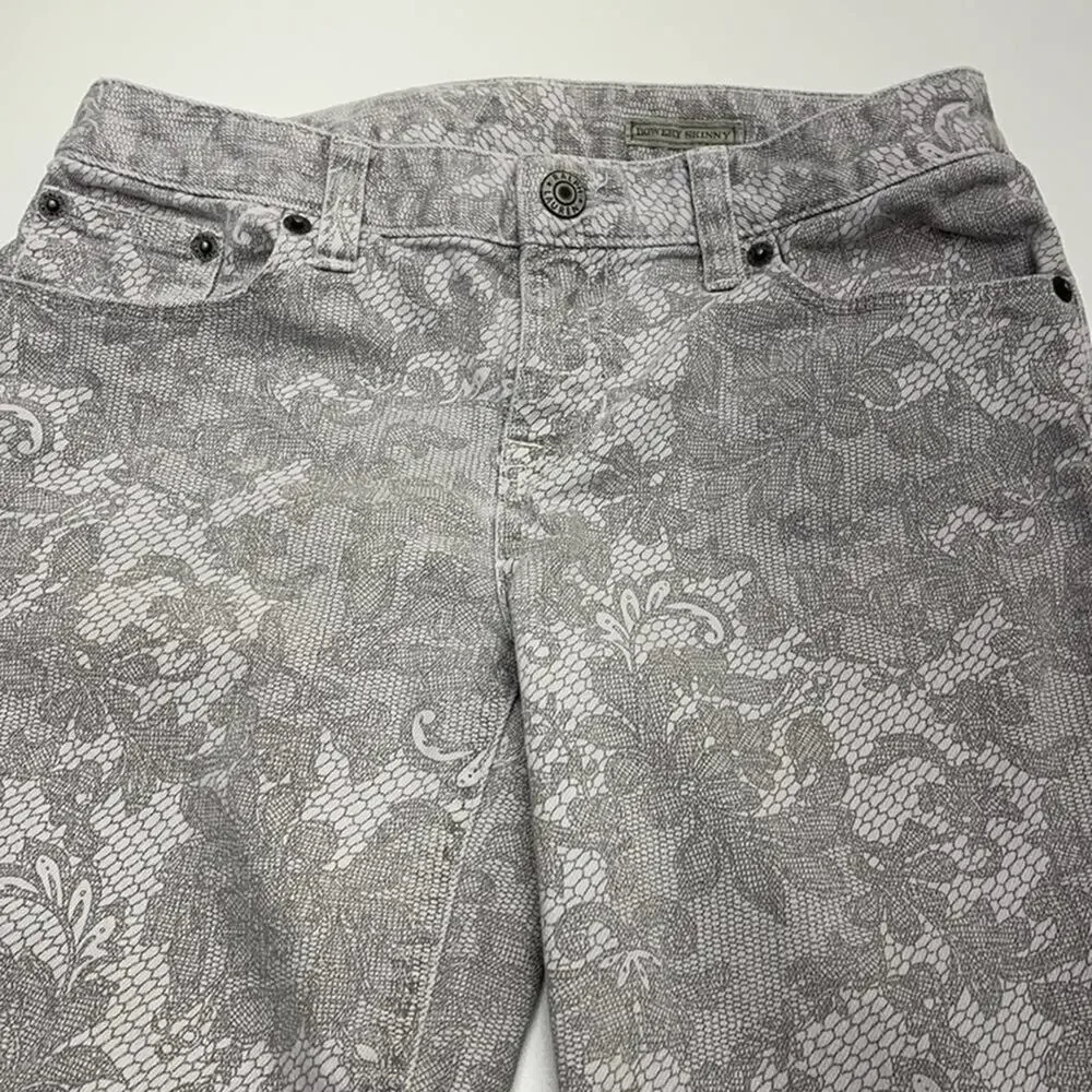 RALPH LAUREN Girls 14 (youth) Gray Floral Print BOWERY SKINNY Jeans